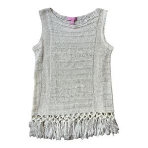 Lilly Pulitzer Luca Fringe Knit Top Sweater Sleeveless Resort White Women Small
